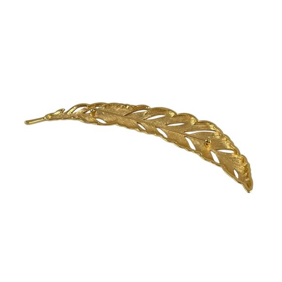 Vintage Monet 5" Polished Gold-Tone Long Feather Brooch Pin - Picture 8 of 9
